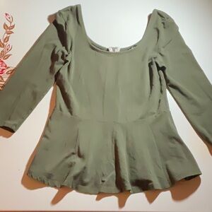 Green Peplum Blouse with 3/4 Sleeves